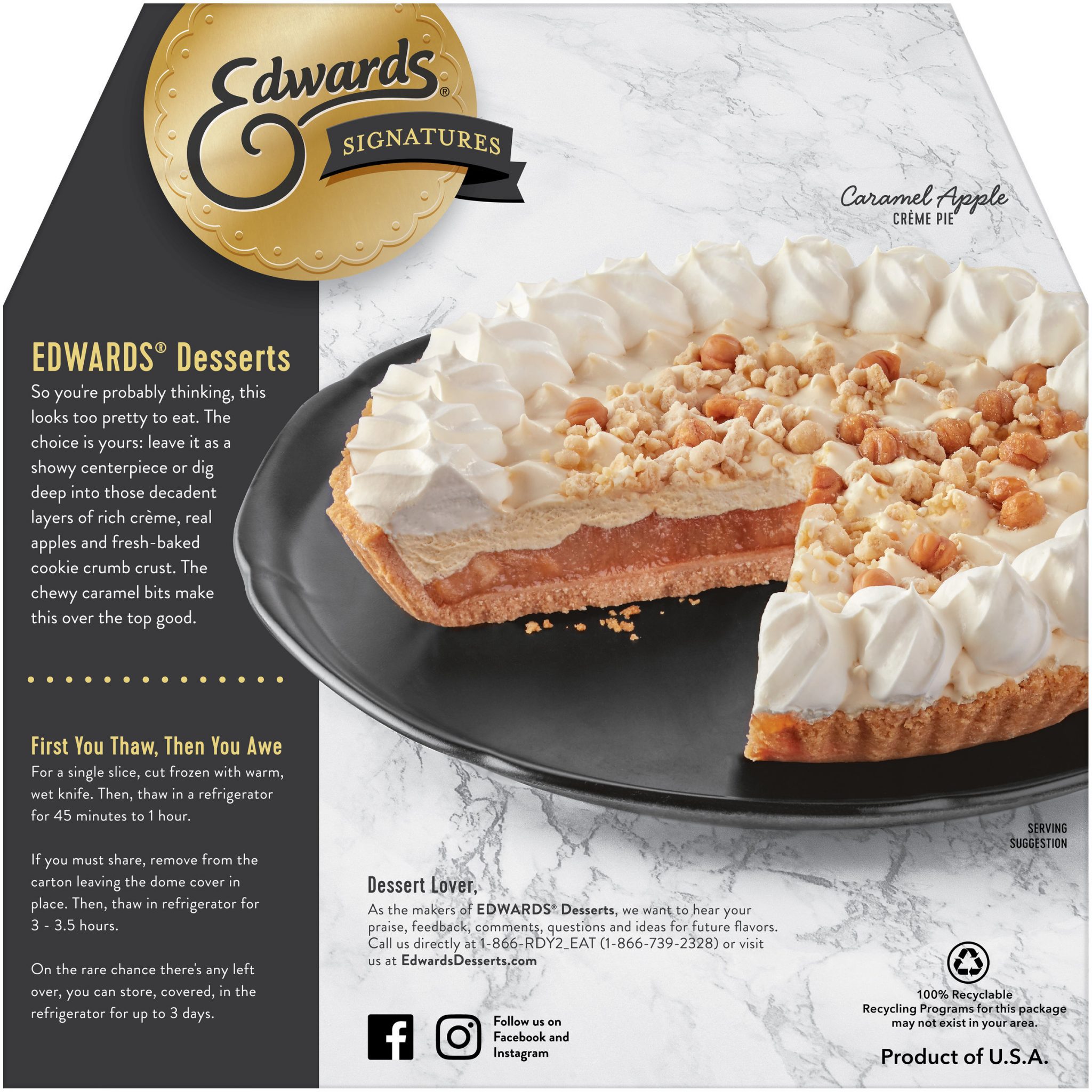 Edwards Desserts Caramel Apple Creme Pie, Full Pie Serves 8