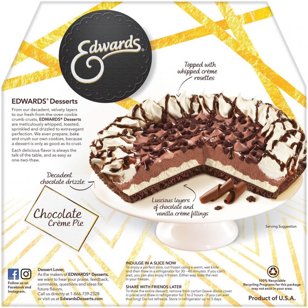 Edwards Desserts Chocolate Creme Pie, Full Pie Serves 8 Gourmet