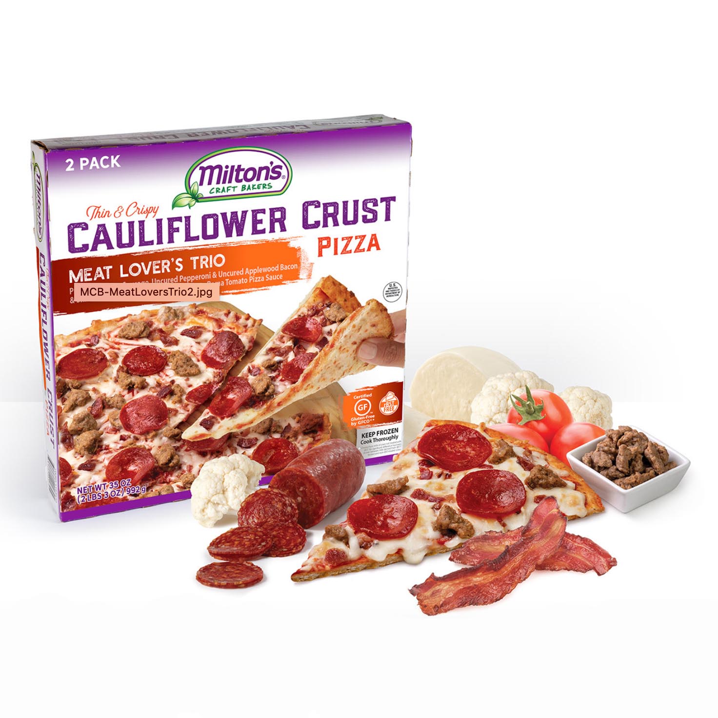 Milton's Meat Lover's Trio Cauliflower Crust Pizza Feature