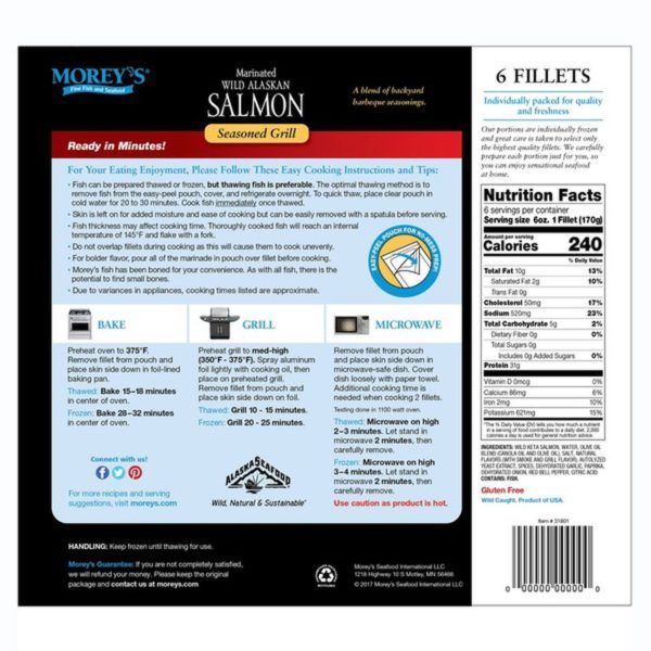 Morey’s Marinated Wild Alaskan Salmon 2 boxes (12 Salmon Filets